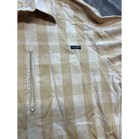 Roca Wear Mens Button Up Shirt Tan white Check 3xl Short Sleeve Rocawear - Picture 2 of 5